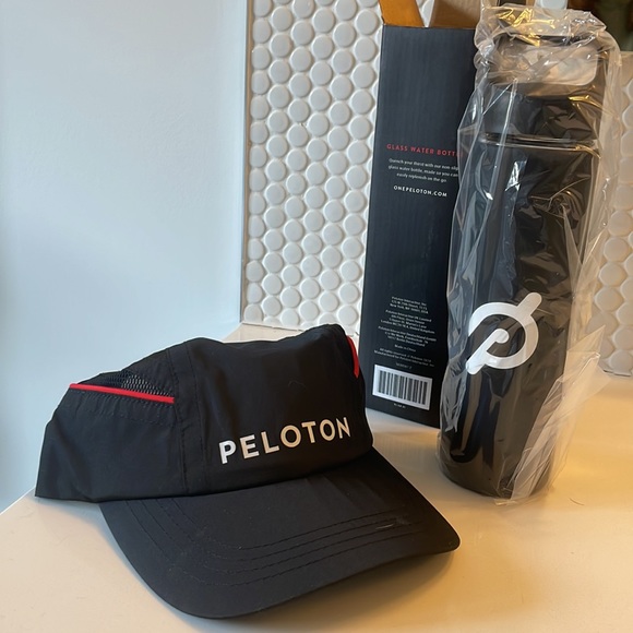 Peloton glass water bottle and running hat - Picture 2 of 2